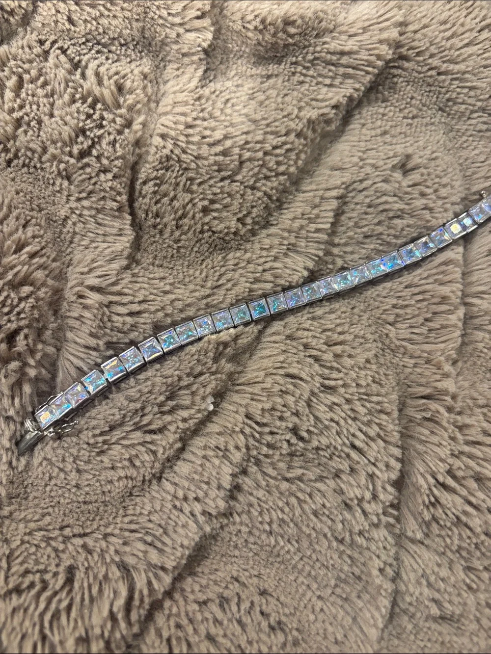 Sterling Silver Tennis Bracelet with Iridescent Square Crystals